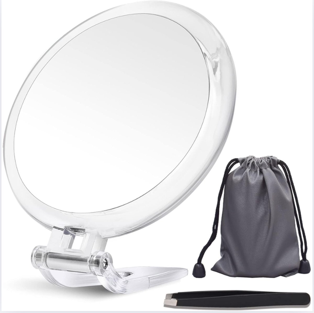 Goedkoopste 5 inch, 20x vergrotende spiegel, tweezijdige spiegel, 20X/1x vergroting, opvouwbare make-upspiegel met handheld/standaard, gebruik voor make-up toepassing, pincet, en mee-eter/smetverwijdering. (zilver