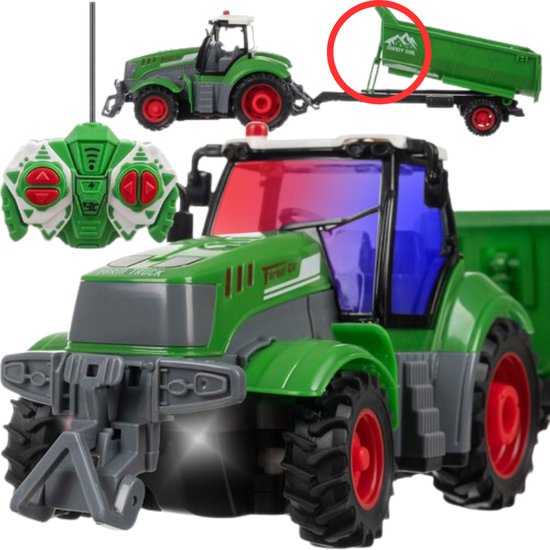 Cirmine Tracteur Télécommandé Avec Remorque Et Set Ferme - 2 Batteries 80 Min - Animaux Et Accessoires - Cadeau Enfant 3 Ans+