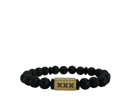 Handgemaakte Heren Armband met Lava Kralen en RVS Tussenstuk - Zwart - Op maat gemaakt - Amsterdam - XXX - Mokum - 020 - Kralen armband voor heren en dames - Natuursteen