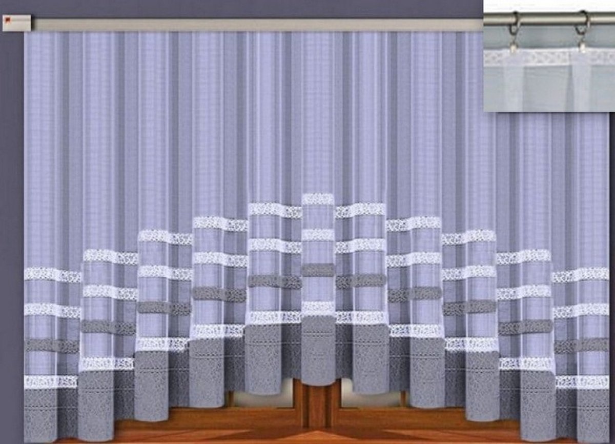Wisan Margaretha jacquard vitrage - Gordijn 250 x 170 cm - Curtains - Jacquardgordijnen- wit/ fugo grijs 250 x 170 cm