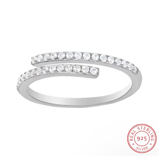 Borasi Verstelbare Zirkonia Ring Zilver | 925 Sterling Zilver | Dames Ringen | Statement Ring | Dames Sieraden |