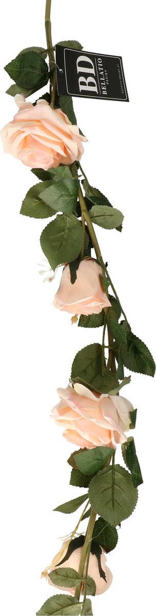 Bellatio Design Kunstbloem slinger rozen - 145 cm - perzikroze - bruiloft versiering - guirlande - decoratie Perzik oranje