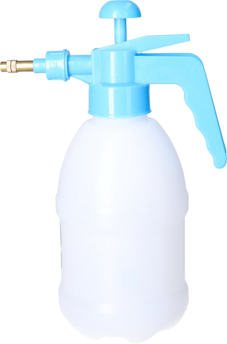 CM Plantenspuit met hoge druk sproeier/vernevelaar - kunststof - 1 liter - blauw/wit - 28 cm - binnen/buiten
