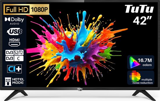 TUTU TUB42FD1N 42 inch Full HD LED TV | 2x HDMI 1x USB 1x scart | Triple tuner DVB-T/T2/S/S2/C met ingebouwde mediaplayer