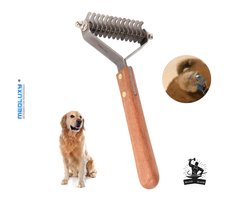 Medluxy - Pet - Ontwoller - 13 messen - 19x7x2cm - Bruin - Hand Made - Grof - RVS - Houten handgreep - ontklitter - hondenborstel kattenborstel - speed stripper - PC0614