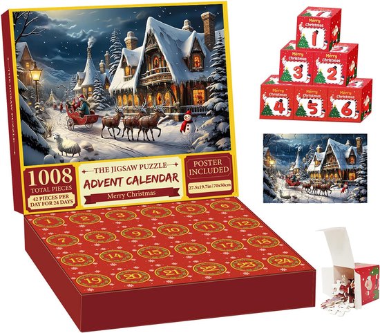 Adventskalender 2024 - Voor de creatieve puzzel fanaat - 24 Dagen nieuwe puzzelstukjes - Blind Box Geschenkdoos Set - Cadeau voor Kerstmis - Kado - Aftelkalender