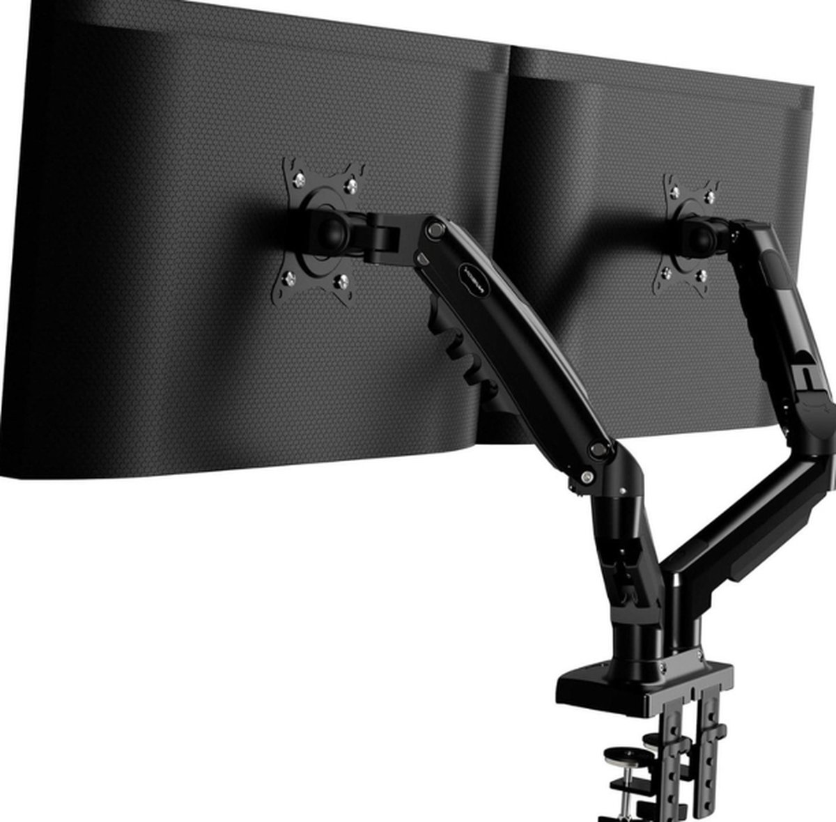 Dubbele monitorarm - Bureaubevestiging - Schermen 19-32 inch - VESA 75 & 100 mm - Bureauklem - Gereedschapsloze hoogteverstelling - Kantelen en roteren - Verhoogde laadcapaciteit 2-9 kg - (MX400)