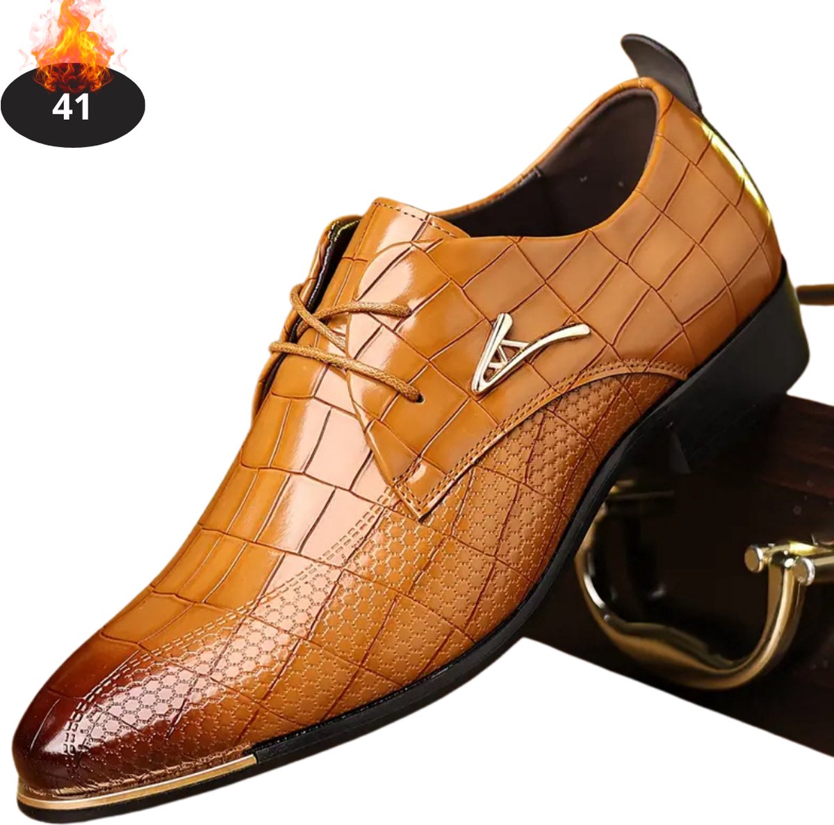 Bovista Nette Schoenen Heren Business Schoenen Bruiloft Kantoorschoenen Leer Met Veters Lichtbruin