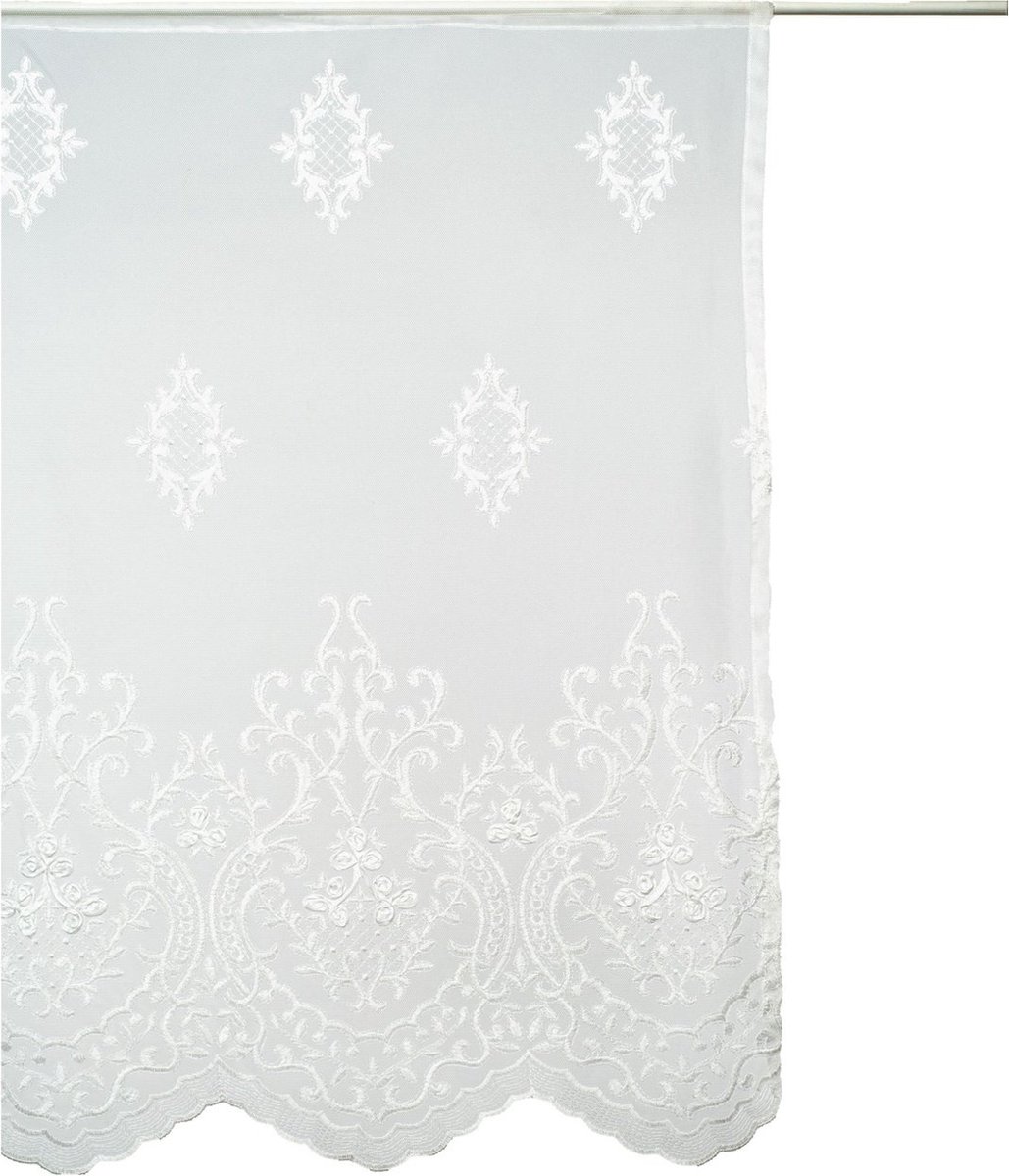 Gordijn / Vitrage Audrey - Kant met Borduursel - Scallop Rand - Off-White - 60x80 cm - Pimlico
