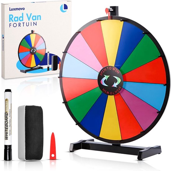 Luxmovo Rad van Fortuin - Ø 45 cm - Draairad met 14 schrijfvakken - Inclusief Wisser en Markeerstift - Draaiwiel - Gezelschapsspel