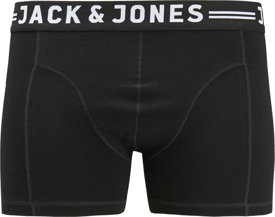 Zwarte Jack & Jones boxershorts met witte merknaam op de elastische tailleband.