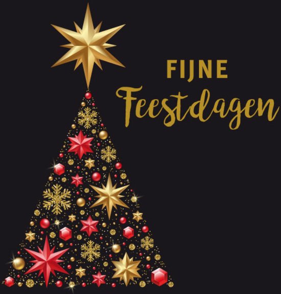 Cadeaukaartjes – "Fijne Feestdagen" – Zwart/Goud – Feestdagen – Set van 20 – 70x70 mm – FSC-papier – Met Boorgaatje
