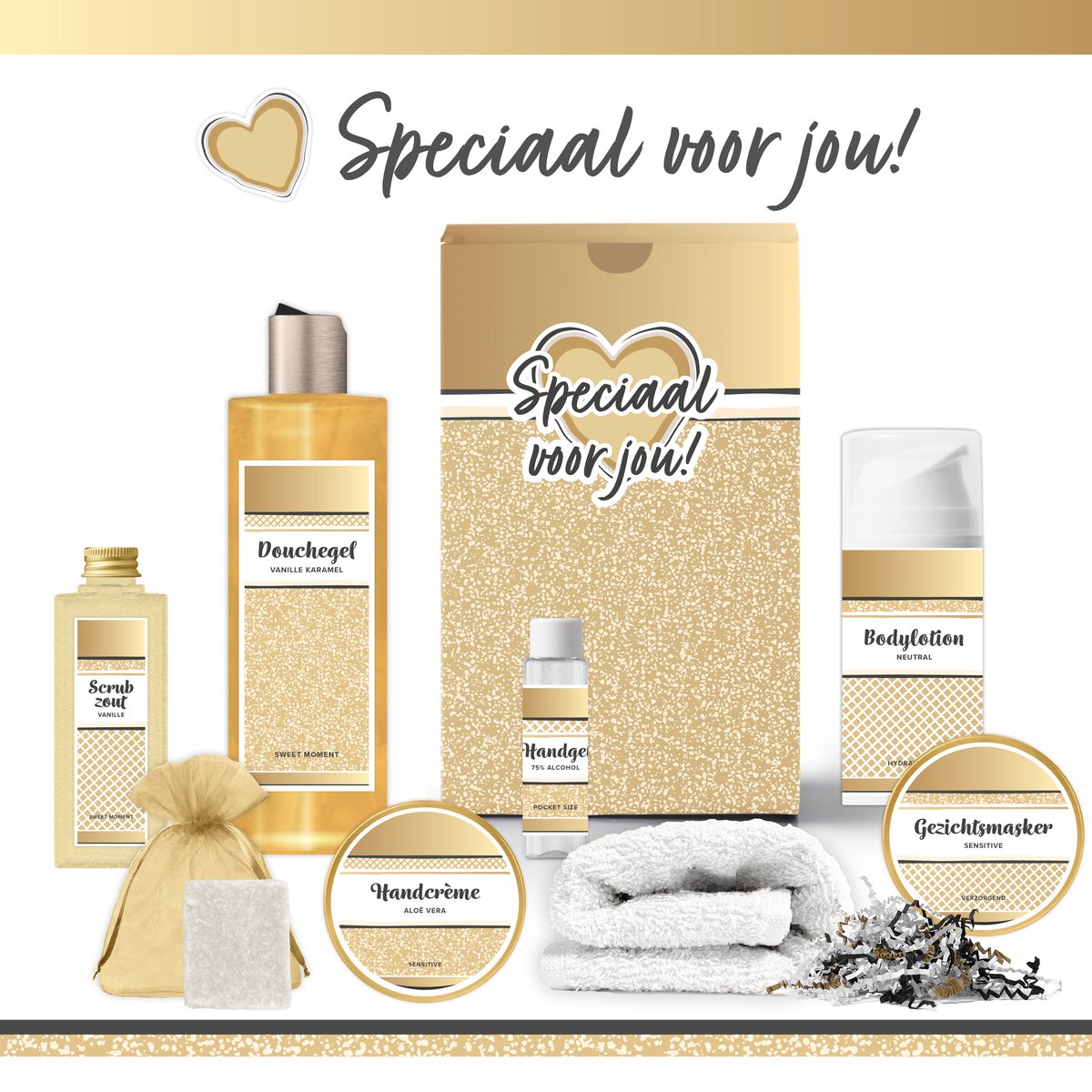 Goedkoopste Geschenkset “Speciaal Voor Jou!” - 8 producten - 800 gram | Luxe Cadeaubox voor haar - Wellness Pakket Vrouw - Giftset Hartje Liefs - Cadeau Bedankt - Vriendin - Zus - Moeder - Cadeaupakket Moederdag - Kerstpakketje Kerst - Gift Set - Goud waard