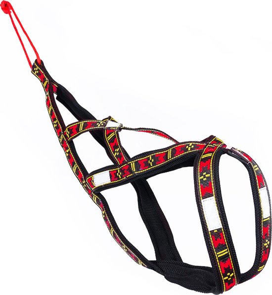 Manmat Sled X-Back Honden Harnas Tuig Rood Zwart Large – Comfortabel & Weerbestendig Harnas voor Actieve Treksporten Middelgrote en Grote Honden