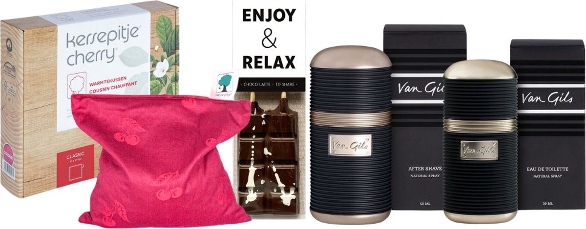 Van Gils Cadeauset Warme Kerst Chocolade & Warmtekussen Strictly For Men - Van Gils EDT Spray Strictly FM 30ml - Van Gils After Shave Strictly FM 50ml - Kersepittje Warmtekussen Classic 27x27cm