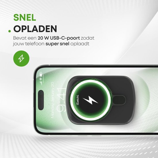 iSetchi Magsafe Power Bank 10 000 mAh - Klein taille - Magnétique et sans fil - Pour iPhone 12 & 13 - Chargeur de batterie sans fil