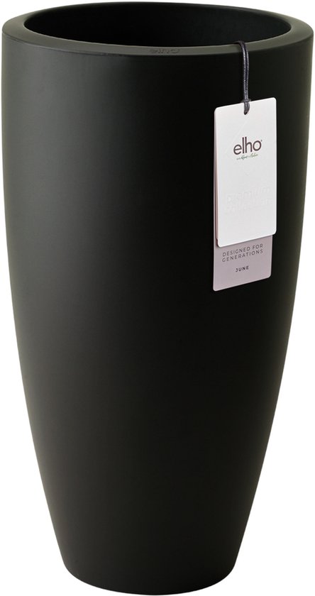 Elho June Round High 40 - Bloempot voor Binnen & Buiten - 100% Gerecycled Plastic - Ø 39.0 x H 70.1 cm - Zwart