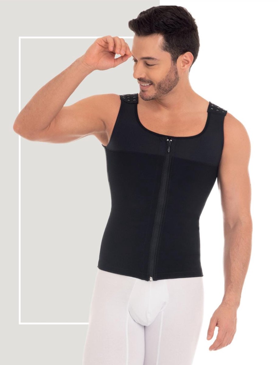 M&D origineel FAJAS COLOMBIANAS - COLOMBIAANSE SHAPEWEAR - Houding Corrector- HEREN Mode - Maatverkleining - Postoperatief - Verstelbare schouders - Rits en interne drukknopen - Versteviging op de rug - ZWART- Maat L - RCH0760 Corrigerend ondergoed