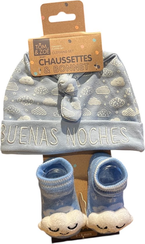 Tom en Zoe - babysokjes met muts - wolk - 0 tot 6 maand - geschenk set- blauw van Tom en Zoe — afbeelding 4