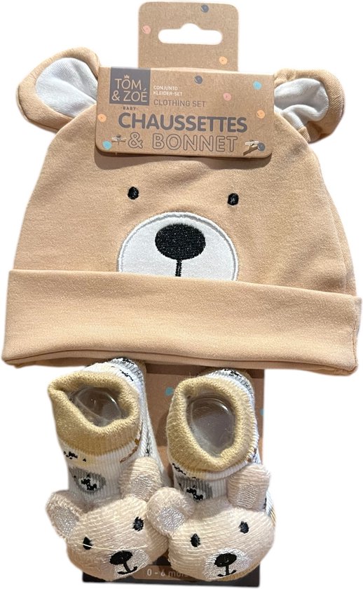 Tom en Zoe - Babysokjes met muts - Beer - 0 tot 6 maand - Geschenk set - Bruin van Tom en Zoe — afbeelding 4