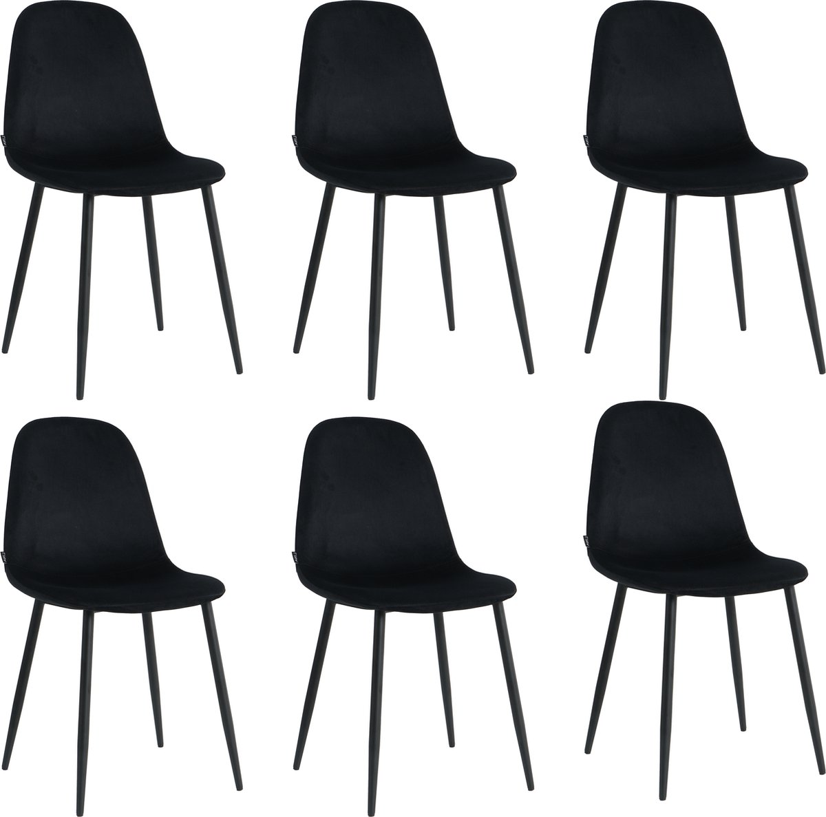 Lina® Napoli Eetkamerstoel - Zwart - Set van 6 - Fluweel - Velvet