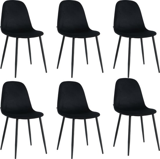 Lina® Napoli Eetkamerstoel - Zwart - Set van 6 - Fluweel - Velvet