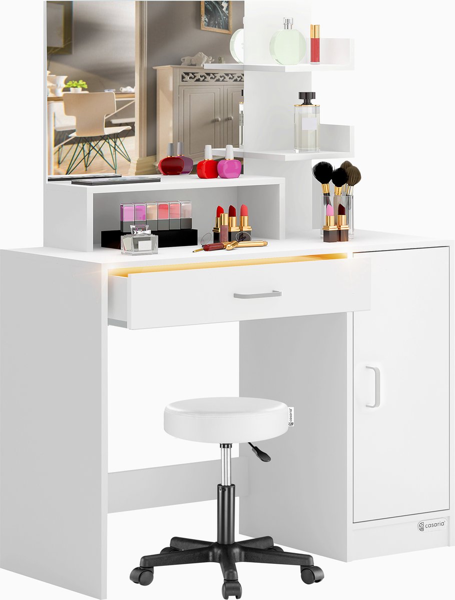 Casaria Make up Tafel Jocelyn - Kruk Opbergruimte 140x90x40cm - Wit