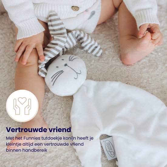 Funnies Konijn Knuffeldoekje Knuf Wit 2-Pack - Set van 2 Zachte Knuffeldoekjes, Troostdoekjes, Babydoekjes - Gemaakt van 100% Polyester - Heerlijk Zacht en Comfortabel - Perfect als Troostvriendje of Cadeau voor Baby’s en Peuters van Funnies. — afbeelding 4