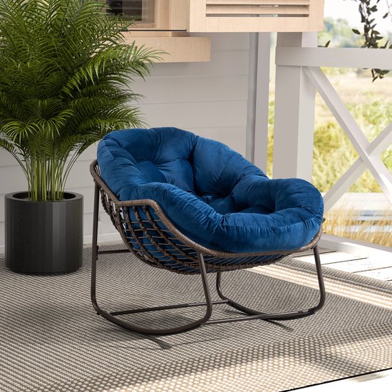 LIFERUN Schommelstoel met rotan, ei-schommelstoel, oversized, met dik