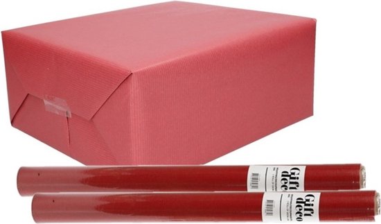 Cadeaupapier rood kleurig - 2x - 500 x 50 cm - kadopapier / inpakpapier - 60 grams - Kerst