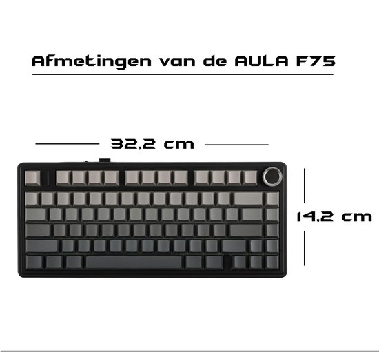 Afmetingen AULA F75: 32,2 cm breed en 14,2 cm hoog.