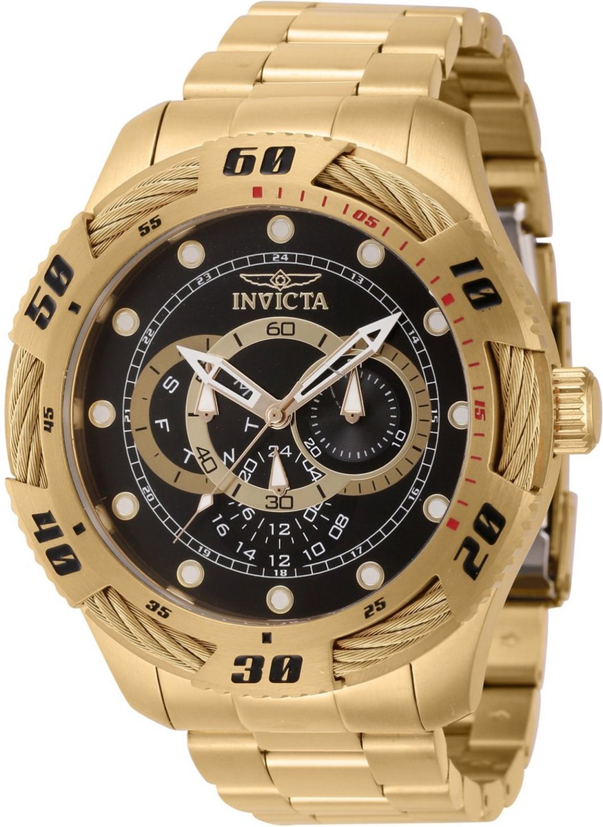 Invicta Speedway 45754 Heren Horloge - Waterdicht - Analoog - Quartz Uurwerk - Roestvrij Staal met zwarte Wijzerplaat - 50mm