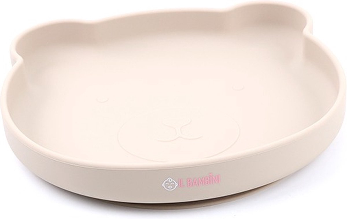 Goedkoopste IL BAMBINI - Kinderbord - Baby bord - Kinderservies - beertjesbord - Beige - Siliconen BPA vrij - Onbreekbaar - 17 x 17 cm
