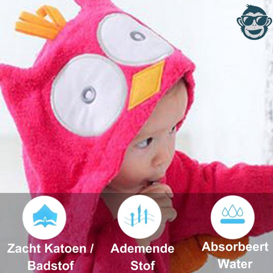BoefieBoef Rode Uil Kinder Badjas Baby & Peuter 0-2 Jaar (Max 85 cm) - Zacht Katoen Badstof met Dieren Capuchon - Absorberende Ochtendjas Handdoek voor Jongens & Meisjes - Zwemles, Carnaval, Verjaardag & Kraamcadeau - Perfect na Bad & Zwemmen van Merkloos — afbeelding 4