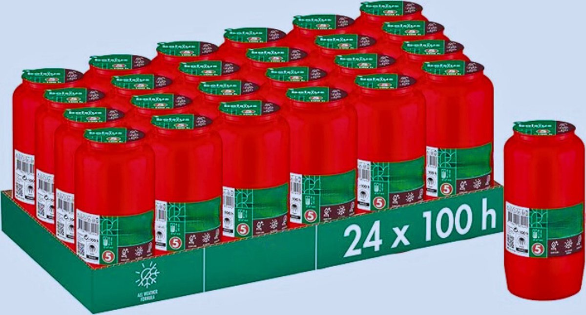 Graflicht Rood - 24 Stuks - 5 Dagen Brandduur - Palmolievrij - Schoon Afbrandend - Herdenkings - En Rouwkaarsen