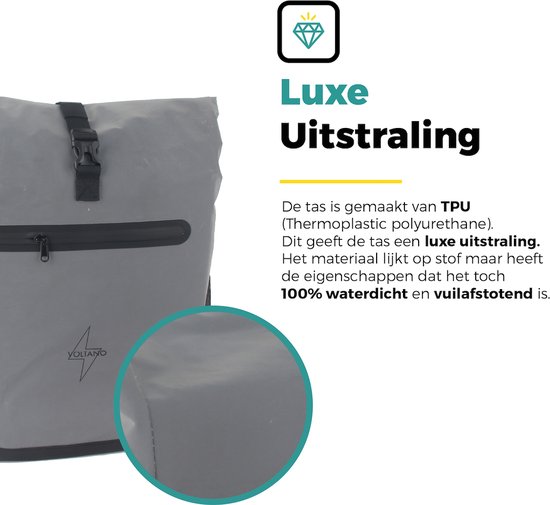 Voltano Luxe E-bike Fietstas / Rugtas - Special Edition - Volledig Reflecterend Grijs - 28L - 100% Waterdicht - Gratis Schouderband - Groot Laptop Vak - Reflective van Voltano — afbeelding 5