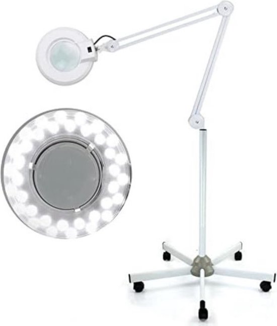 SanBouSi Vergrootlamp glas met voet cosmetische lamp LED vergrootlamp draaibare arm staande loep met verlichting, 5 dioptrie
