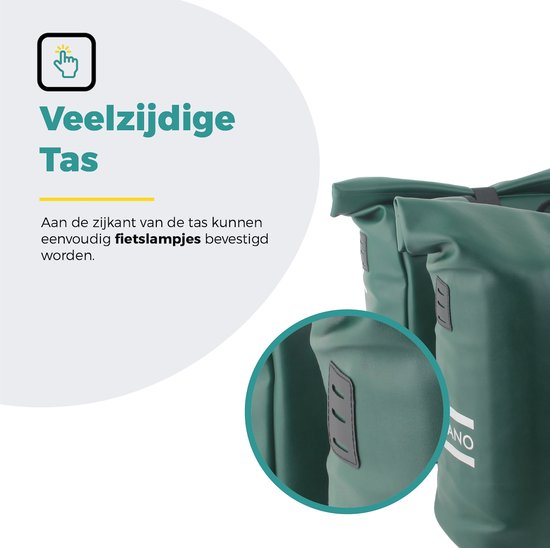 Voltano Dubbele Fietstas Rolltop E-bike Pro - Olijf Groen - 48 Liter - 100% Waterdicht - Fietstassen Electrische Fietsen