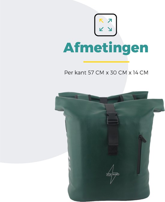 Voltano Dubbele Fietstas Rolltop E-bike Pro - Olijf Groen - 48 Liter - 100% Waterdicht - Fietstassen Electrische Fietsen