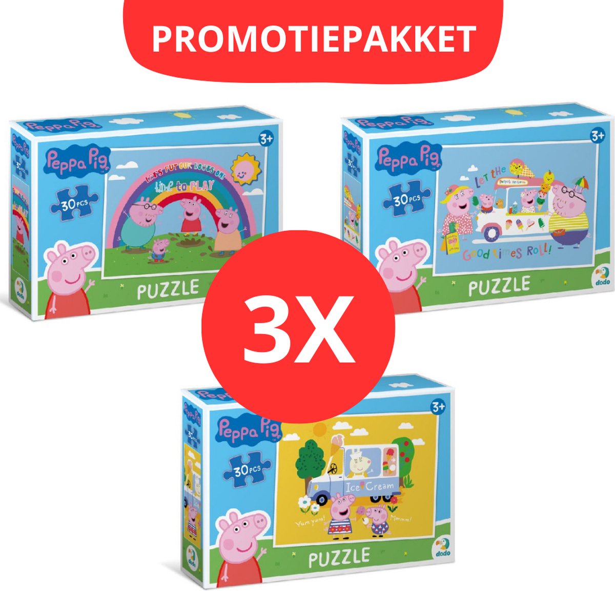 PROMOTIEPAKKET - 3 X Peppa Pig Puzzel - 30 stukjes - 20x27 cm - Peppa Pig speelgoed 3+ - Kinderpuzzel 3 jaar