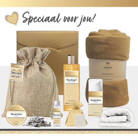 Foto: Geschenkset speciaal voor jou 8 producten 1090 gram luxe cadeaubox voor haar wellness pakket vrouw cadeau vriendin verjaardag giftset valentijn cadeaupakket moeder moederdag kerstpakket kerst gift set bedankt hartje goud