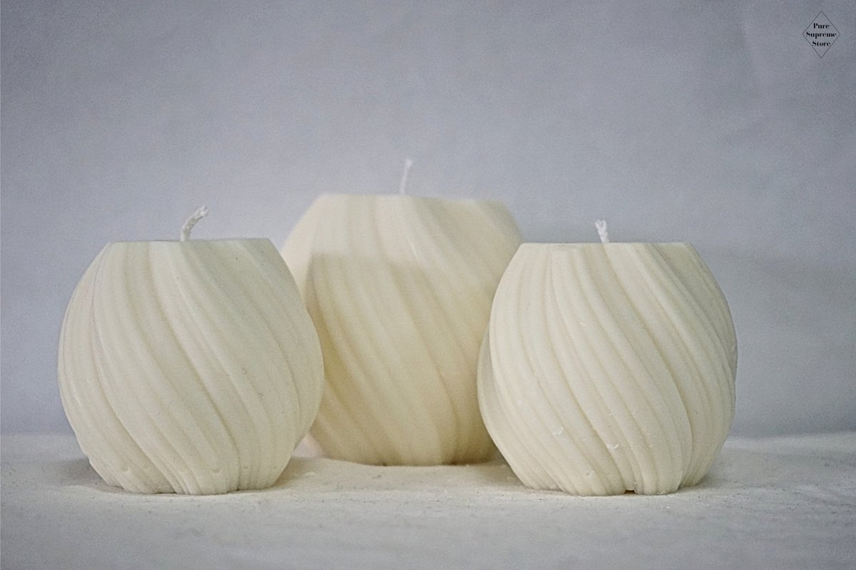 Decoratie kaarsen set | Spiraal medium 2x & large 1x | Handgemaakt