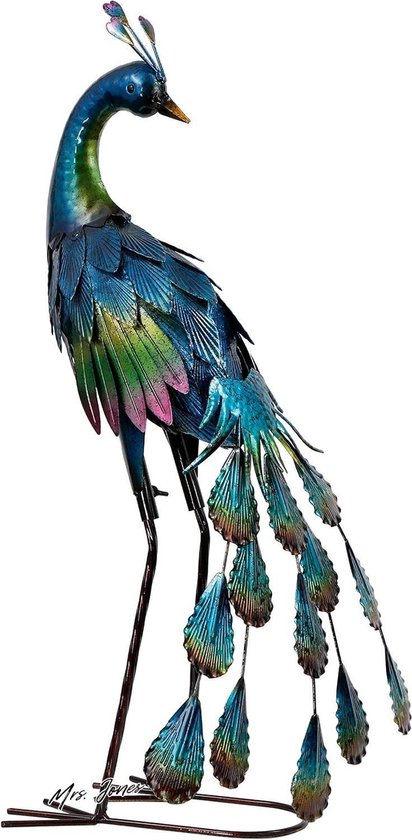 Madame Jones Metal Peacock 40 cm Figurine de Jardin Plein air Jardin debout Décoration de jardin Figurine en métal Décoration de Jardin - Décoration de paon - Paon en métal.