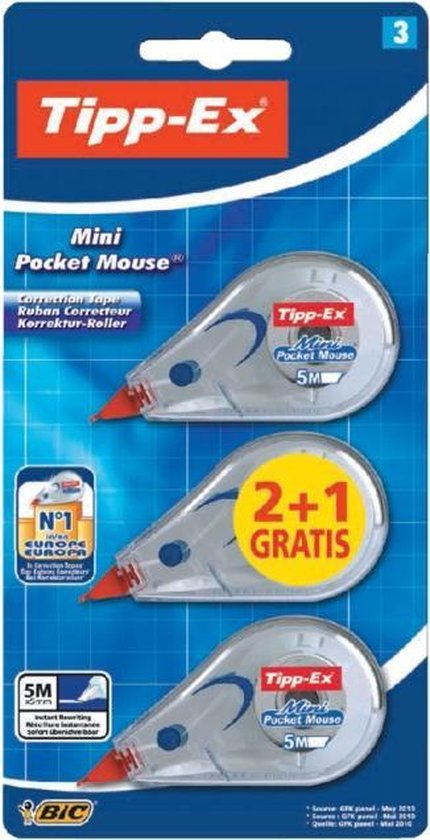 Tipp-ex - Correctiemiddelen - Pocket mini mouse 5 mm 2+1 - Beschermdop - Miniformaat - Tipp-Ex