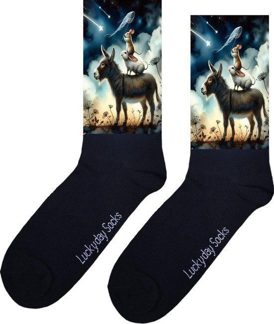 Ezel - Opkikker - Grappige sokken - Beterschap - Valentijns cadeau - Verjaardag cadeau - Kerst cadeau - Grappige sokken - Leuke sokken - Vrolijke sokken - Kerst sokken - Sterren - Konijn - Vaderdag - Moederdag - Socks maken Happy - 37-44