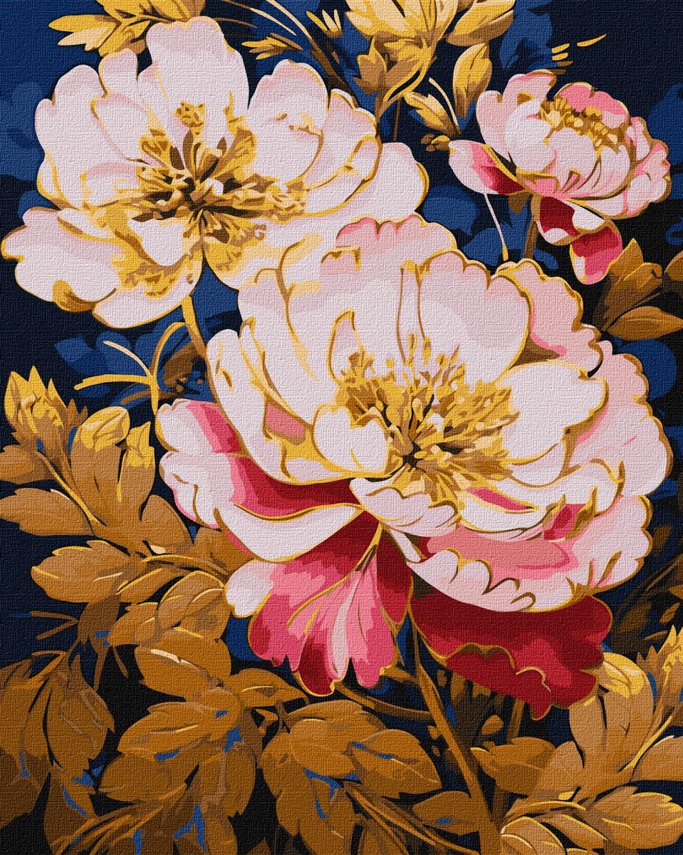 Schilderen Op Nummer voor Volwassenen - Elegante Bloemen in Metallic Kleuren – 40x50 cm - Met Extra Metallic Verf - Op Frame
