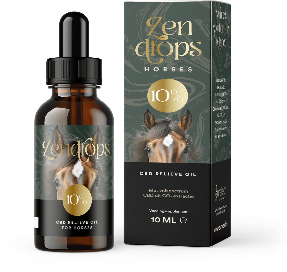 Goedkoopste Eureleaf Zendrops dieren CBD olie 10 - voor paarden - 10ml natuurlijke hennepolie, vol spectrum CBD, Europees natuurproduct, Vegan olie, Cannabidiol