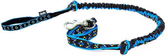 Manmat Canicross Lijn 140 cm met Schokdemper Blauw Zwart – Hardlopen met Honden, Geschikt voor Grote Rassen en Wedstrijden