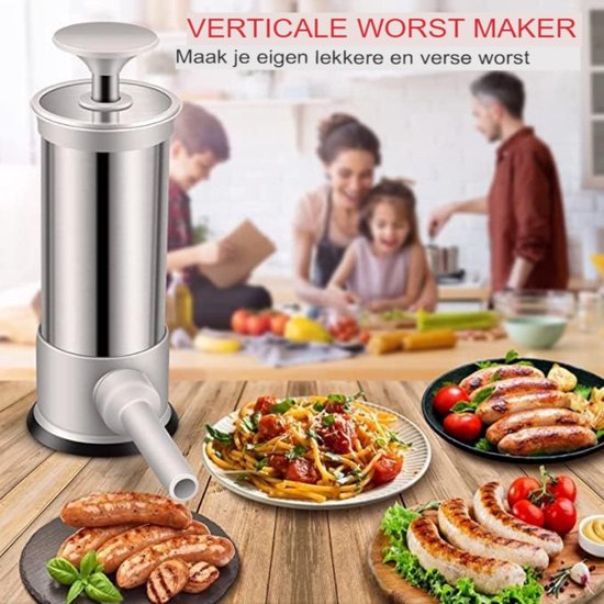 Maxima Worstenvuller 3 L Horizontaal Incl. 4 Vulbuizen RVS Professionele Worsten Vuller Liter 550012656