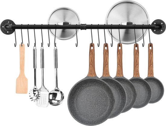 Alicemall Schuifhaken Wandmontage Opknoping Keukenrail, 304 Roestvrij Staal, Pot Pan Bar Rack, Hanger Haken voor Keukengerei, Pan (80cm